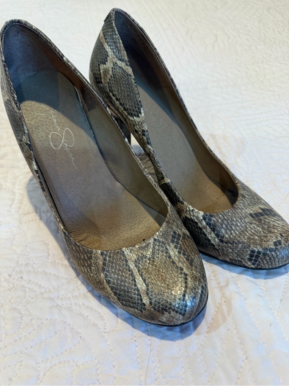 Jessica Simpson Snake-Print Pumps in Brown and Tan